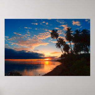 Affiche Coucher du soleil tropical d'île hawaïenne