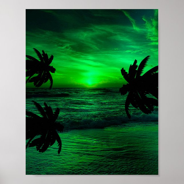 AFFICHE COUCHERS DE SOLEIL VERTS PAYSAGE OCÉANIQUE   (Devant)