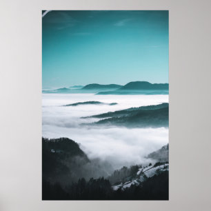 Affiche Couches de collines, brouillard et arbres