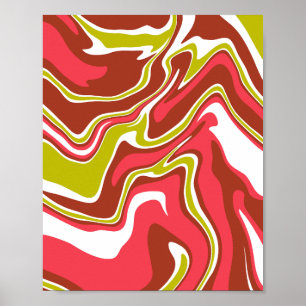 Affiche Couches de couleur fluide en rouge, vert olive et