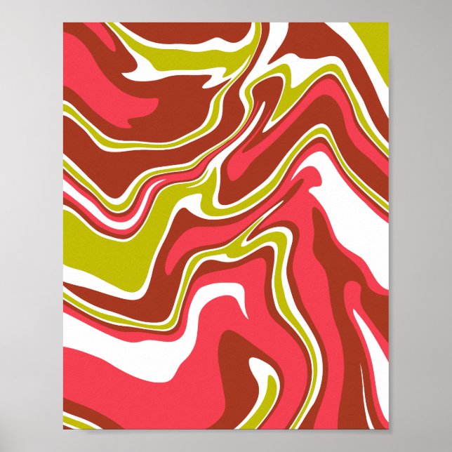 Affiche Couches de couleur fluide en rouge, vert olive et  (Devant)