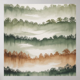 Affiche Couches de Forêt Misty - Paysage Aquarelle