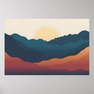 Affiche Couches de montagne abstraites en bleu foncé et or