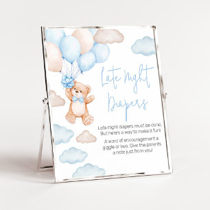Affiche Couches de nuit pour Baby Shower au ballon ours bl