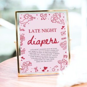 Affiche Couches de nuit pour bébé fille rose rouge Saint-V