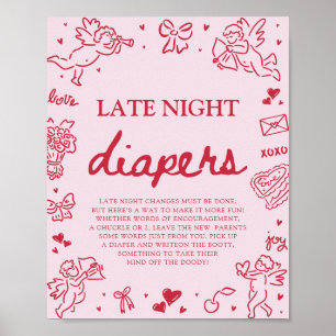 Affiche Couches de nuit pour bébé rose rouge Saint-Valenti
