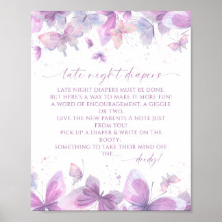 Affiche Couches de Nuit Tardive Papillons Baby Shower
