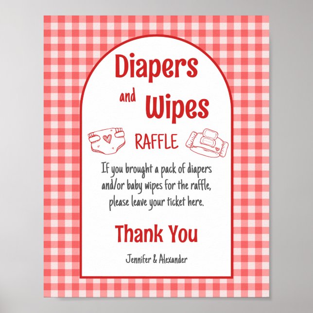 Affiche Couches et lingettes jeu de Baby Shower BBQ (Devant)