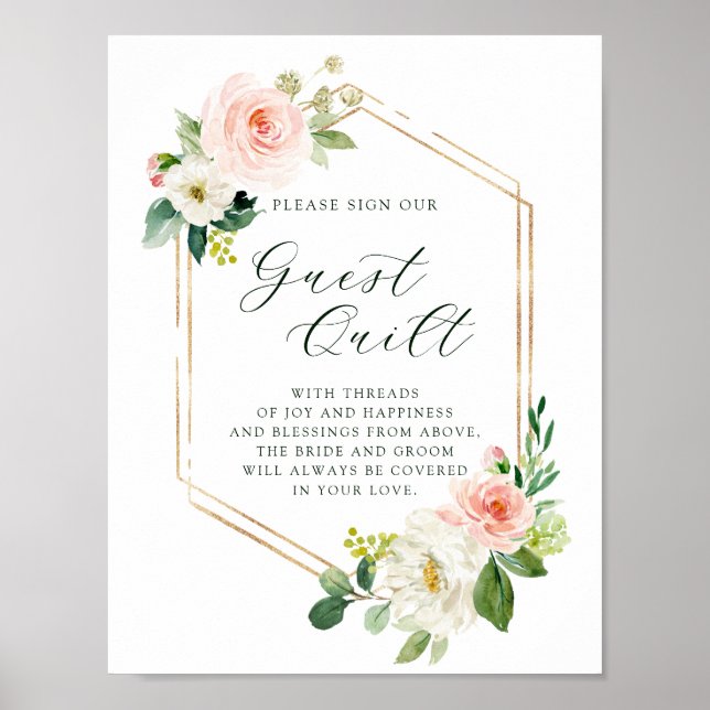 Affiche Couette d'hôte Mariage Blush White Bloom Gold Hexa (Devant)