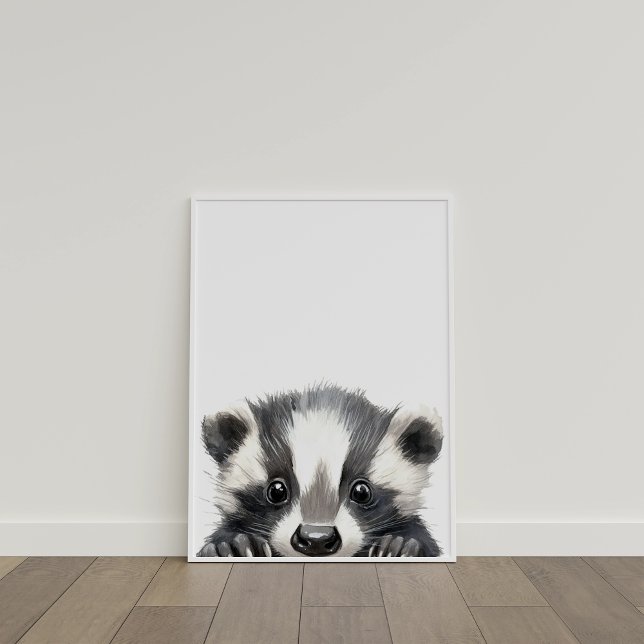 Affiche Couleur Aquarelle Bébé Badger Décor (Cute Watercolor Baby Badger Nursery Decor)