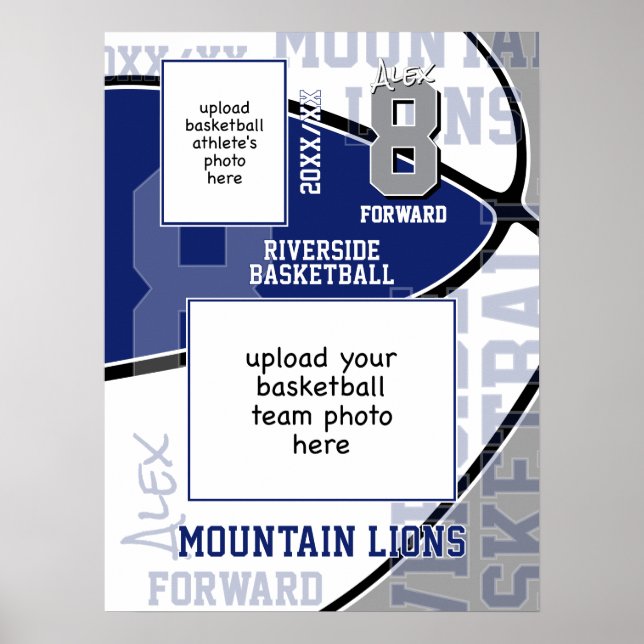 Affiche couleur bleu gris de l'équipe de basketball photo (Devant)