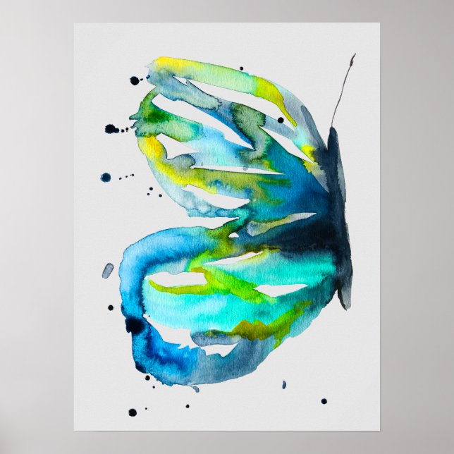 Affiche Couleur d'aquarelle d'art papillon bleu (Devant)