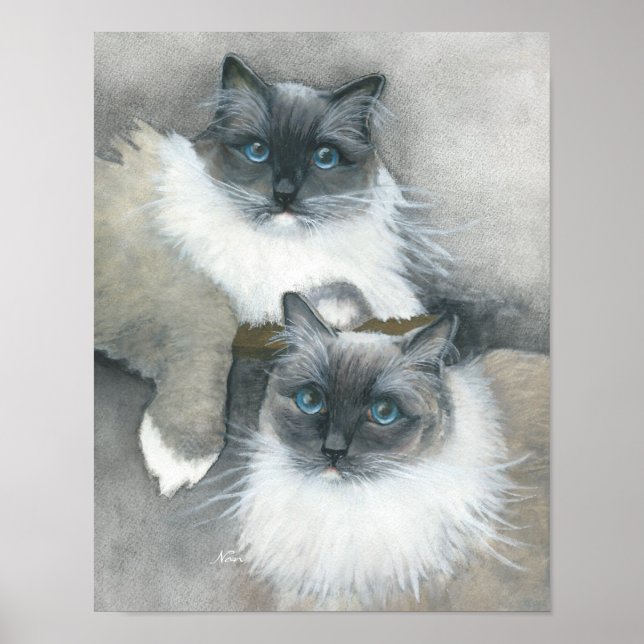 Affiche Couleur d'aquarelle de chat bleu (Devant)