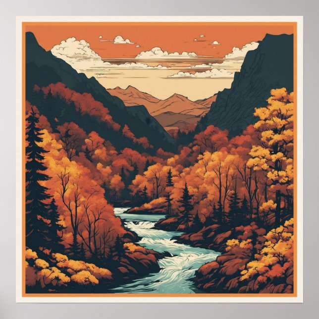 Affiche Couleur d'automne sur l'art graphique du fleuve Co (Devant)