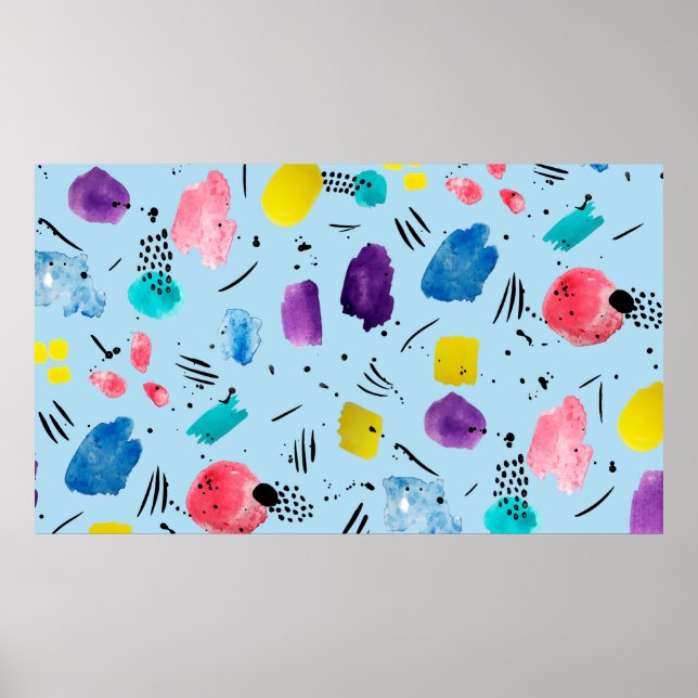 Affiche Couleur d'eau Abstraite formes géométriques avec s (Devant)