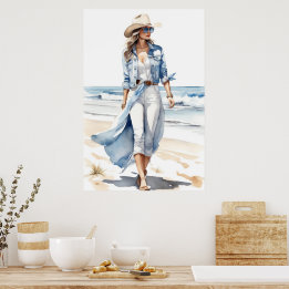 Affiche Couleur d'eau blanche, blanche et Denim