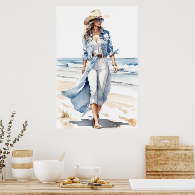 Affiche Couleur d'eau blanche, blanche et Denim (Cuisine)