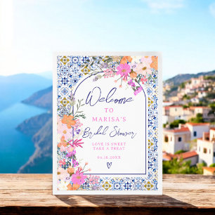 Affiche Couleur d'eau bleu italien bienvenue à la nuptiale