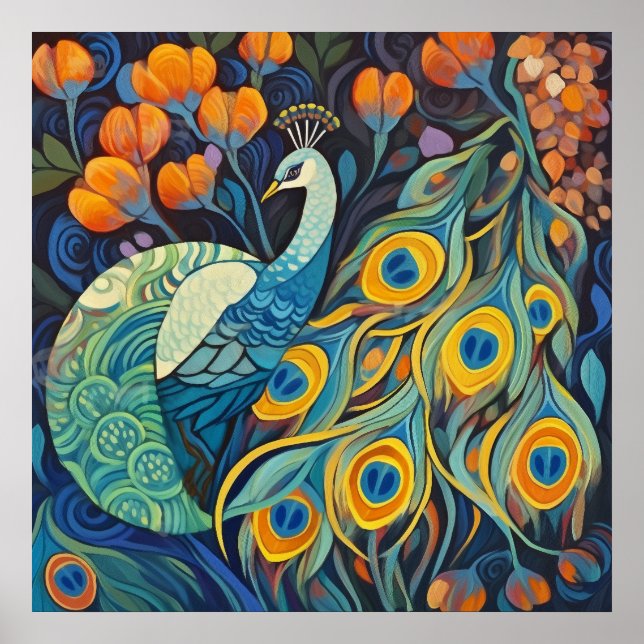 Affiche Couleur d'eau bleue vive Peacock (Devant)