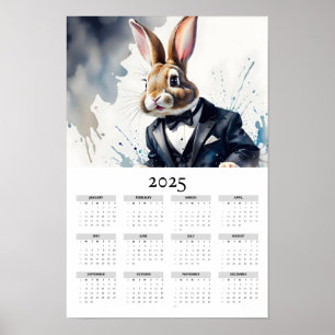 Affiche Couleur d'eau Bunny portant Tuxedo 2025 Calendrier