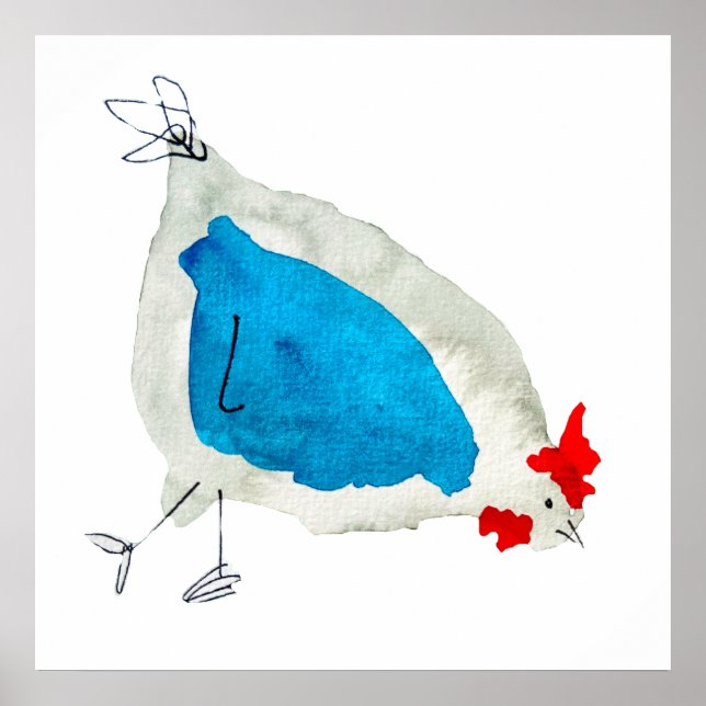 Affiche Couleur d'eau des poulets mignons (Devant)