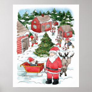 Affiche Couleur d'eau du village de Noël scandinave Tombe