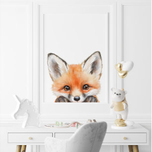 Affiche Couleur d'eau mignonne Baby Fox Nursery Décor