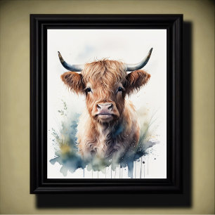 Affiche Couleur d'eau mignonne Peinture d'une vache des Hi