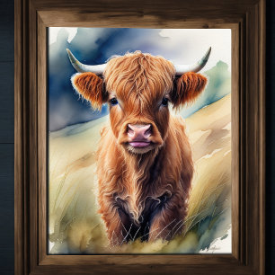 Affiche Couleur d'eau mignonne Peinture d'une vache des Hi