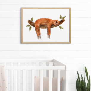 Affiche Couleur d'eau mûre illustration paresse animal cou