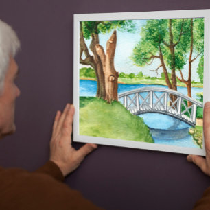 Affiche Couleur d'eau paysage naturel avec pont en bois