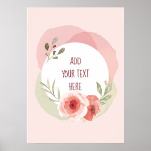 AFFICHE COULEUR DOUCE ROSE ET VERT FLORAL PERSONNALISÉ
