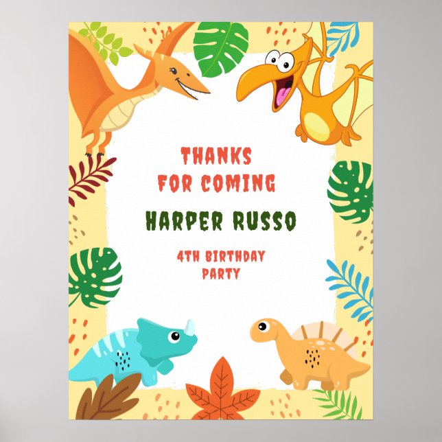 Affiche Couleur mignonne Dino fête d'anniversaire (Devant)