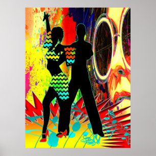 Affiche Couleur Néon Couple Dance Salsa