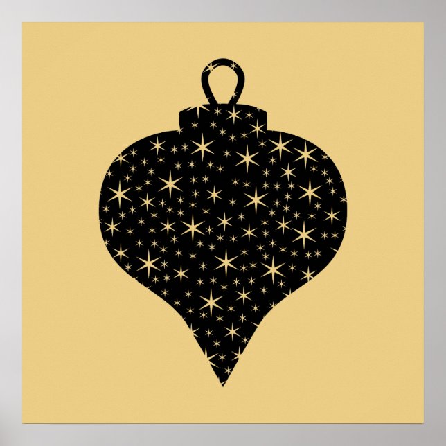 Affiche Couleur Noir et Or Design Bauble de Noël. (Devant)