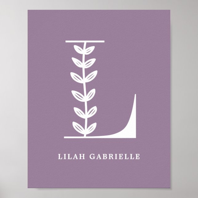 Affiche Couleur personnalisée Monogramme Floral Lettre L N (Devant)