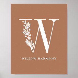 Affiche Couleur personnalisée Monogramme Floral Lettre W N