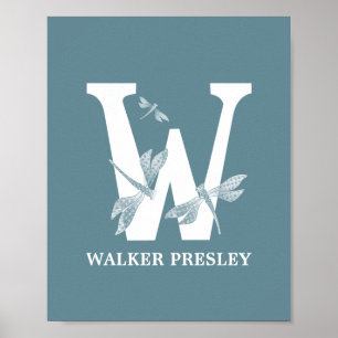 Affiche Couleur personnalisée Monogramme Lettre W Dragonfl