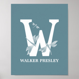 Affiche Couleur personnalisée Monogramme Lettre W Dragonfl