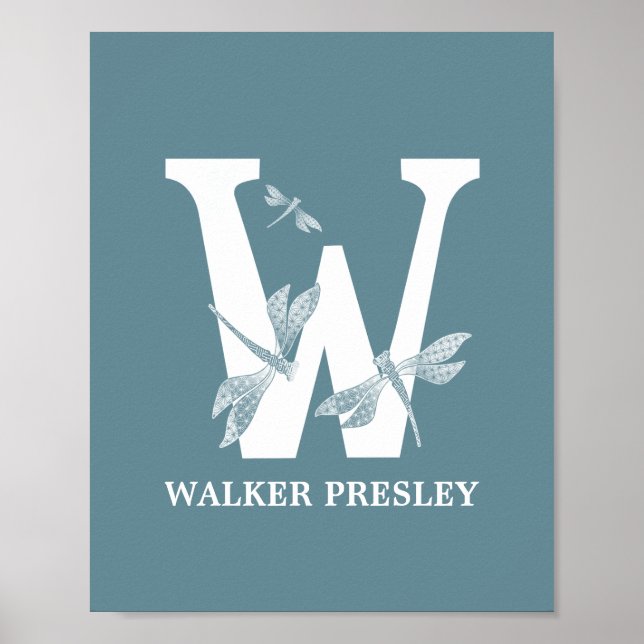 Affiche Couleur personnalisée Monogramme Lettre W Dragonfl (Devant)