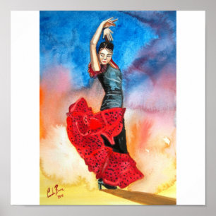 Affiche couleur pour aquarelle de danseur de flamenco