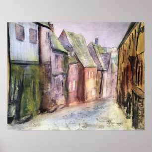 AFFICHE COULEUR POUR AQUARELLE DE VILLAGE DE PÊCHE