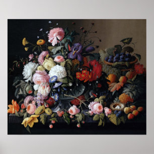 Affiche Couleur Vintage Fleurs Vase Art Peinture