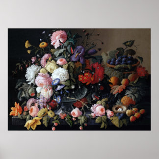 Affiche Couleur Vintage Fleurs Vase Art Peinture