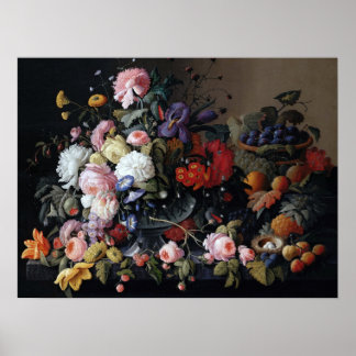 Affiche Couleur Vintage Fleurs Vase Art Peinture