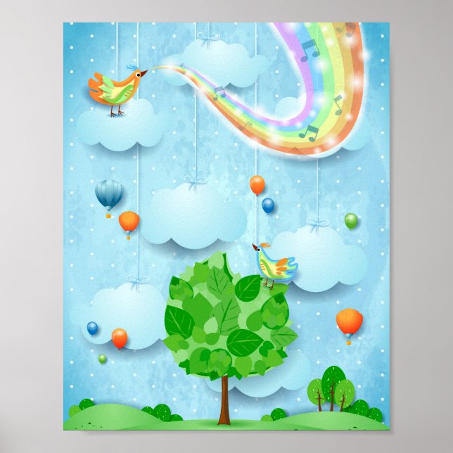Affiche Couleurs arc-en-ciel et arbre (Devant)