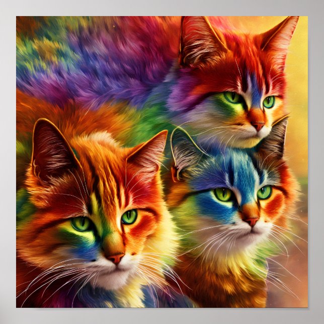 Affiche Couleurs arc-en-ciel mignonnes | Rainbow Cat (Devant)