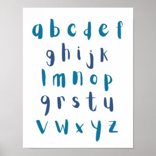 Affiche Couleurs Bleues Alphabet Lettres Lowercase Salle E
