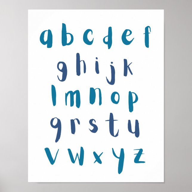 Affiche Couleurs Bleues Alphabet Lettres Lowercase Salle E (Devant)