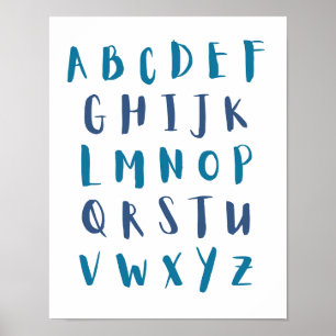 Affiche Couleurs bleues Alphabet lettres majuscules Salle